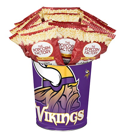 Minnesota Vikings Popcorn Tin with 15 Bags of Popcorn